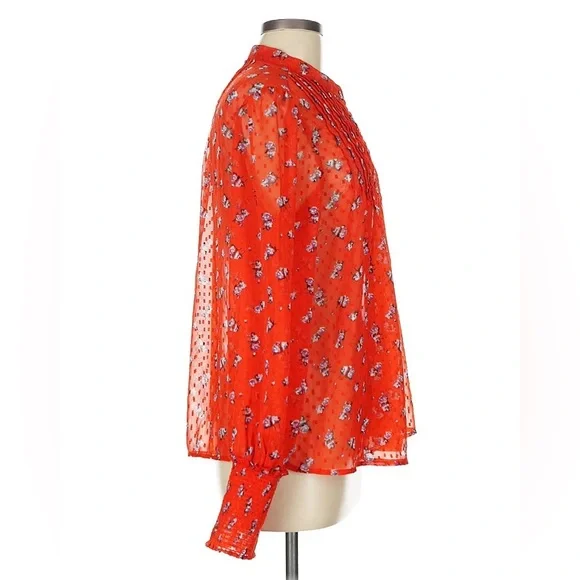 Free People Floral Sheer Red Blouse - Picture 3 of 9